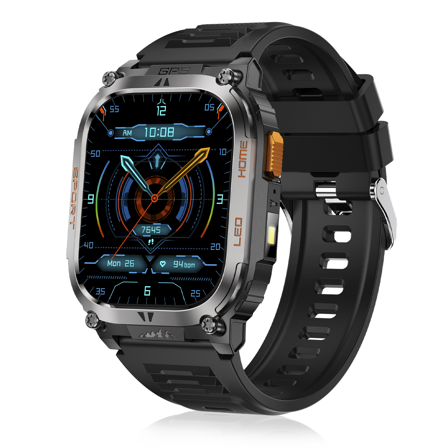 DAM Smartwatch QX18, llamadas bluetooth, GPS + 4 sistemas localización, linterna, más de 170 modos de deporte y monitor de salud. 4,3x1,3x5,5 Cm.