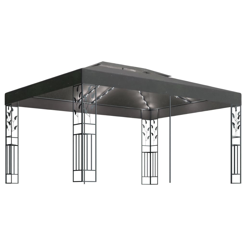 vidaXL Cenador con Doble Techo y Tira de Luces 3x4 m Parasol Color Taupé,  Antracita,  Blanco y mas