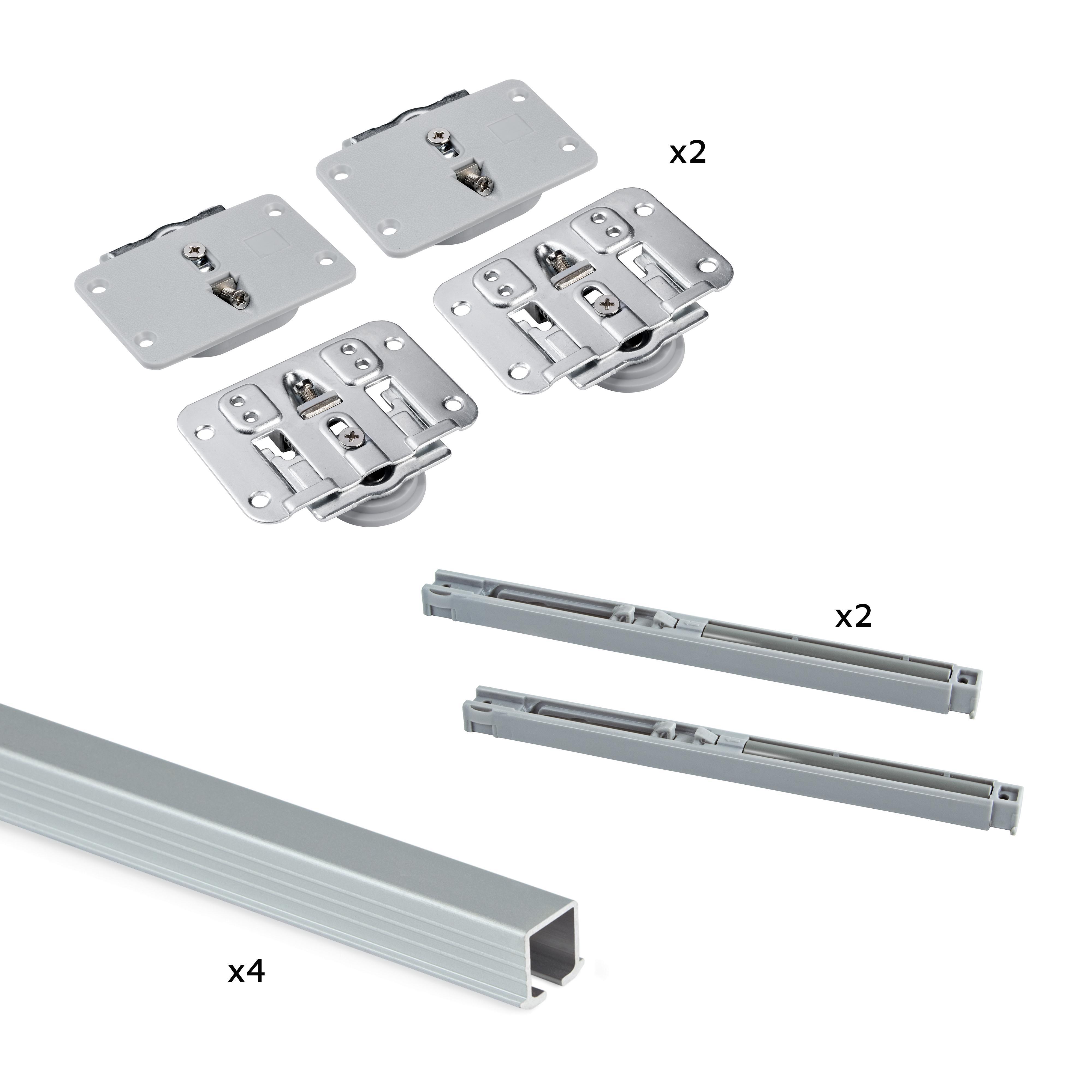 Kit de herrajes para armario 2 puertas correderas y cierre suave flow con carriles encastrados 2.35m, tableros no incluidos, anodizado mate