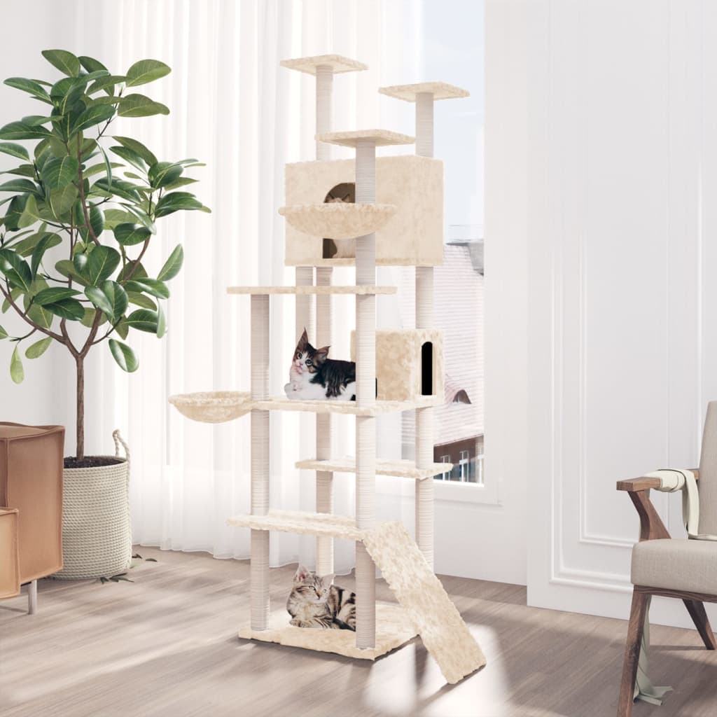 vidaXL Rascador para gatos con postes de sisal 191 cm torre para gatos Color Crema,  Gris claro,  Gris oscuro y mas