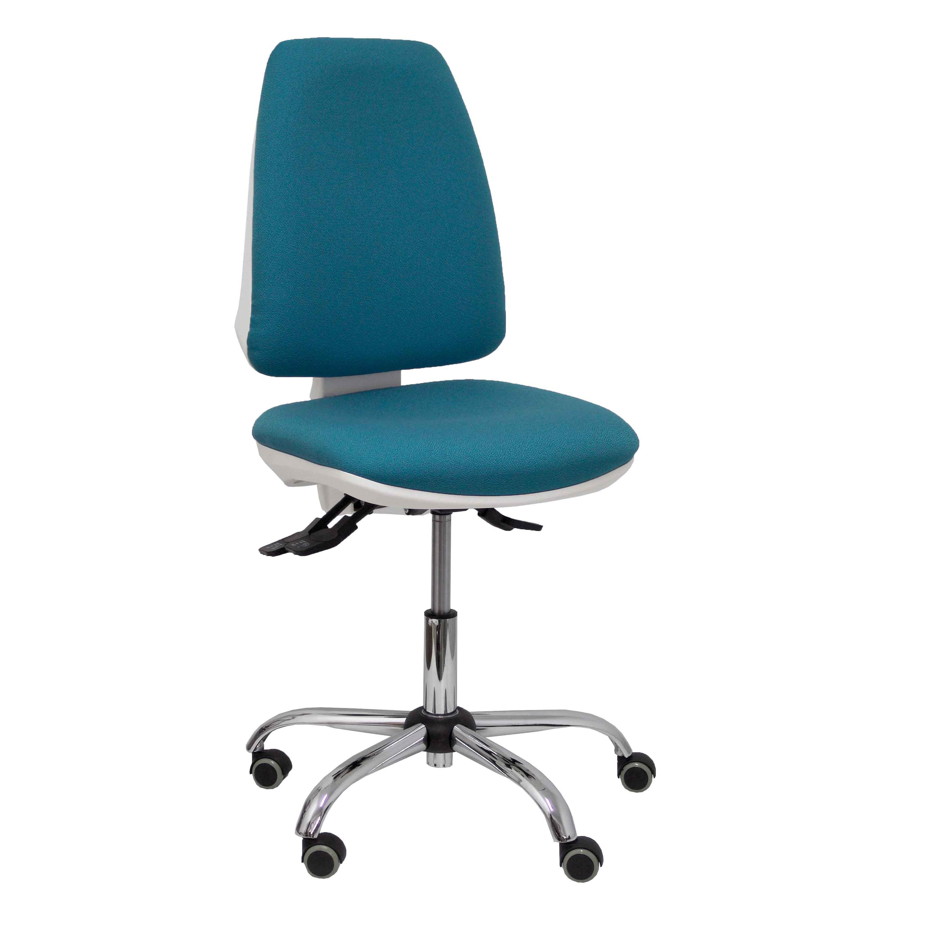 Silla de Oficina Ergonómica Piqueras Y Crespo Blanca con Tapizado Verde Petróleo y Ruedas de Parqué