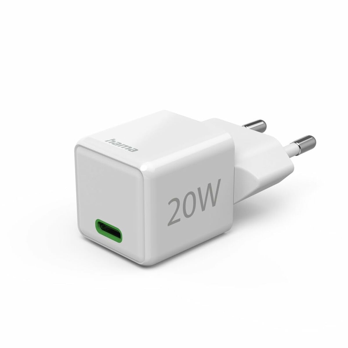 Hama | Cargador Super Mini 220V (20W, 1 Puerto USB-C, QC+PD, rápido, para iPhone a Partir del 11) Blanco