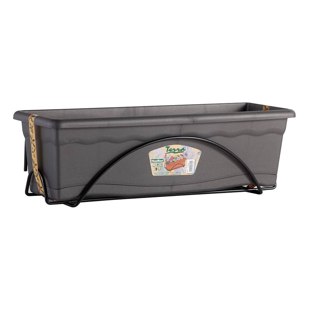 Plastiken Jardinera con Plato Integrado y Soporte Metálico 60x24cm Antracita
