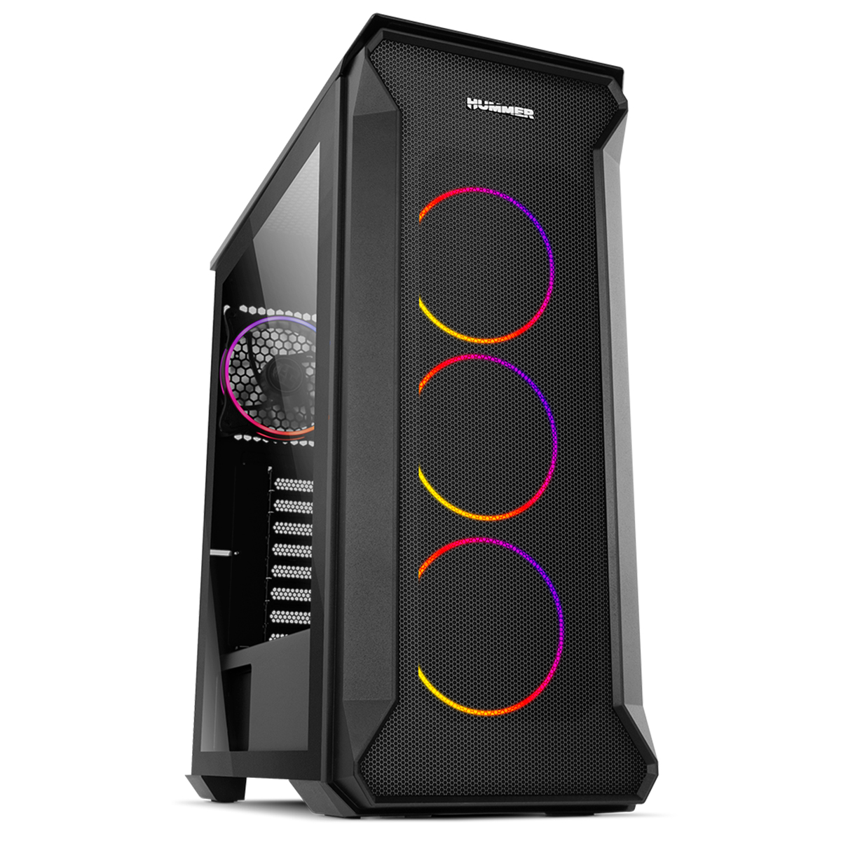 NOX HUMMER QUANTUM- Caja ARGB ATX-Micro ATX-ITX, 4 ventiladores ARGB 120mm preinstalados, Cristal Templado, Espacio para hasta 6 ventiladores, USB 3.0, Negro