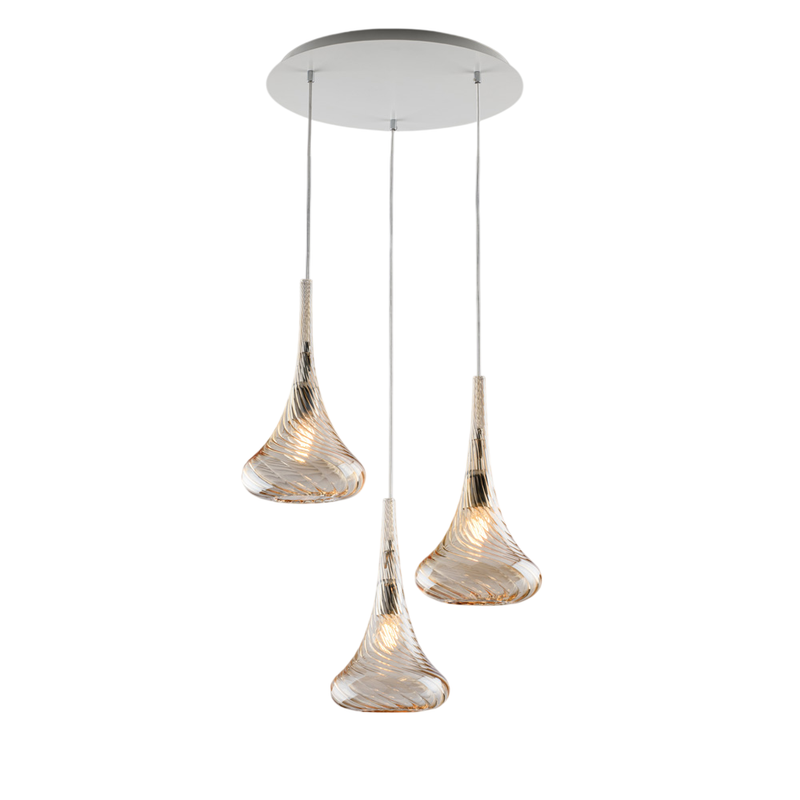 Lámpara de suspensión Nemesis en hierro con cristal pyrex ámbar 3 luces 141 Ø50 BL280-S3-AM - Bonetti Illumina