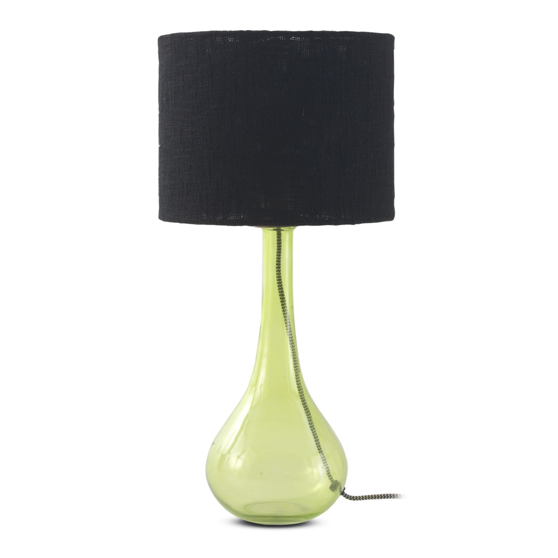 Lampara De Sobremesa De Cristal Verde Con Pantalla De Algodon Negro El mejor complemento para tu hogar.