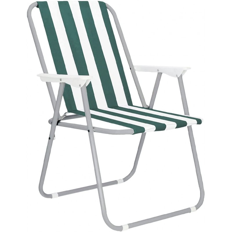 TIENDA EURASIA® Silla de Playa Plegable con Reposabrazos, Estructura de Acero Resistente, Asiento de Lona Impermeable, Estampado a Rayas, 75 x 53 x 43 cm, Ideal para Playa o Camping