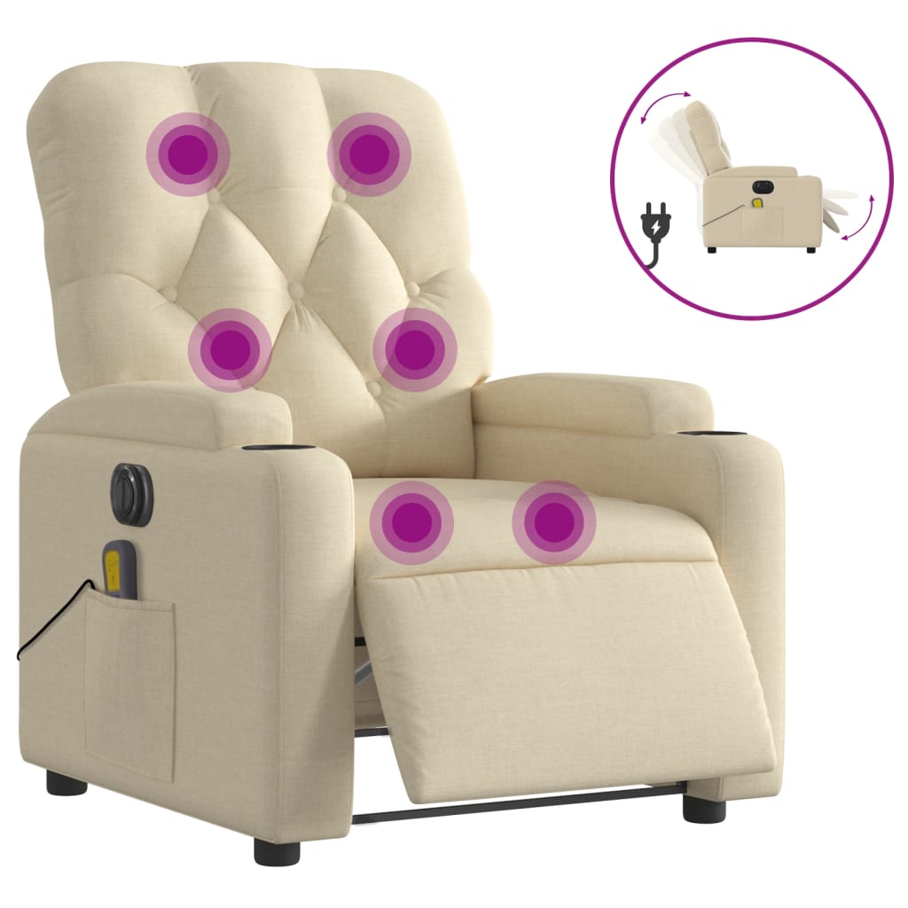 vidaXL Sillón reclinable de masaje eléctrico tela color crema