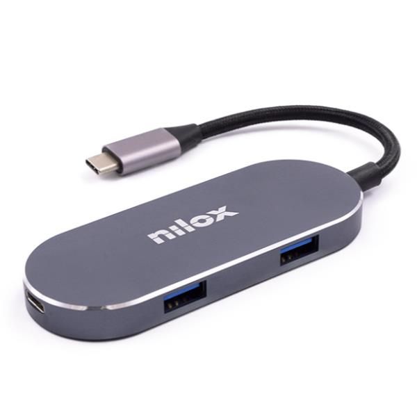 Nilox - Docking Station NXDSUSBC01 con puerto USB-C, 3 puertos USB 3.0 y HDMI para multitarea, conexión plug-and-play sin drivers