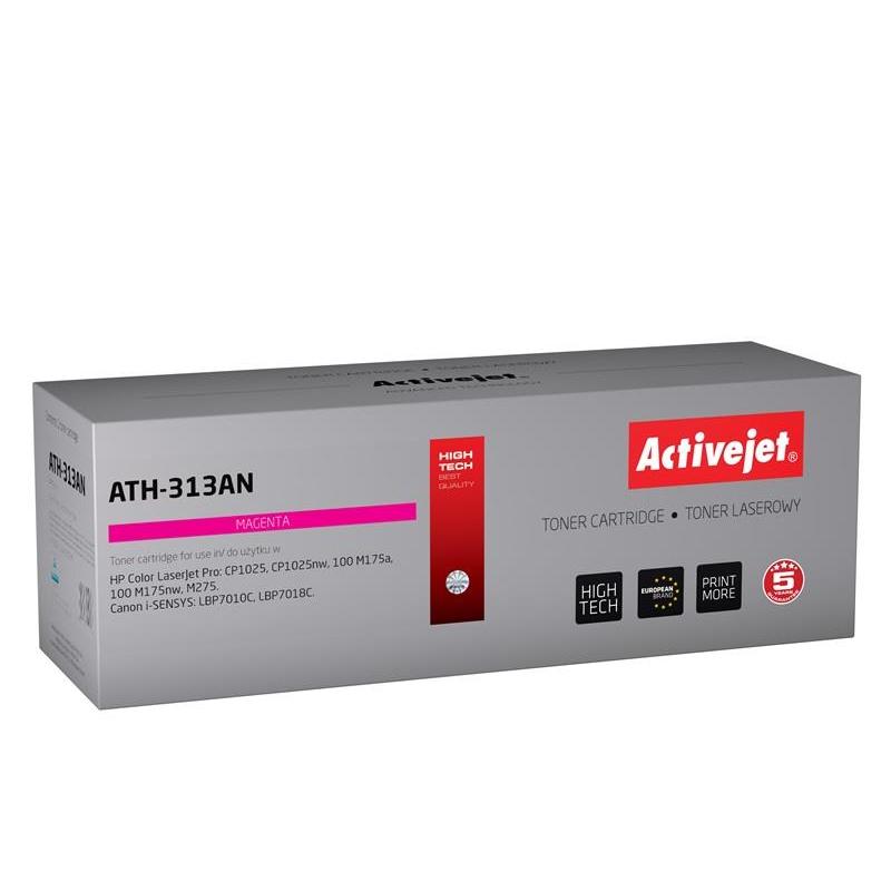 Activejet Toner Cartridge for HP CE313A, 1000 Pages, Magenta, compatible with HP Color LaserJet Pro CP1025 and Canon i-SENSYS LBP7010C, ISO certified for high quality printing.