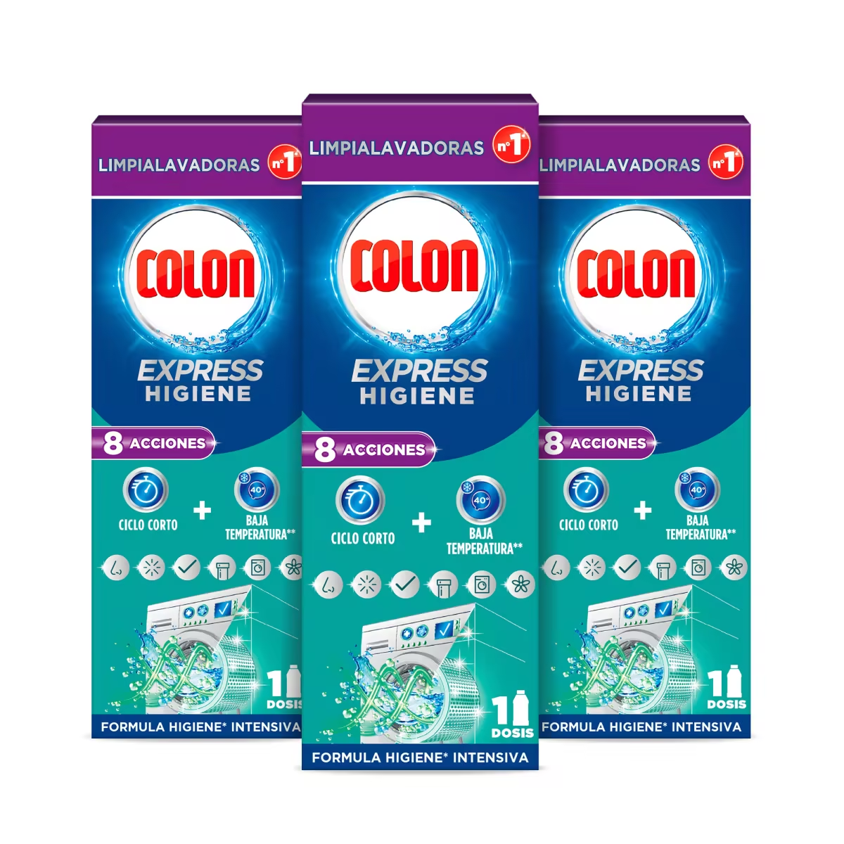 Colon Limpialavadoras Lote 3x 250ml, Higiene Frescor, Express Higiene, Limón y Originl Todo en 1
