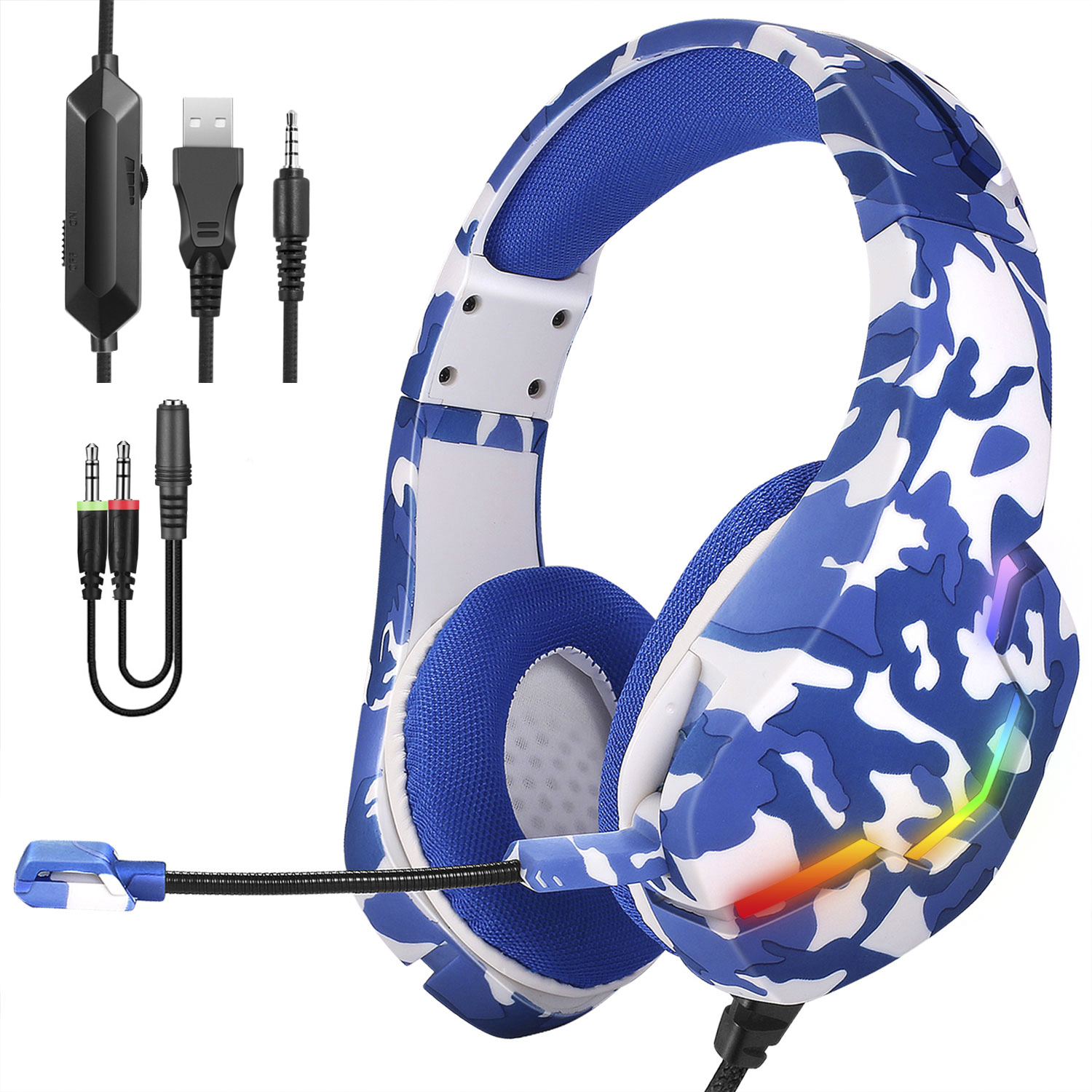 Headset IN-968. Auriculares gaming con micro, conexión minijack y luces  LED, para PS4, smartphone, tablet, PC, etc.