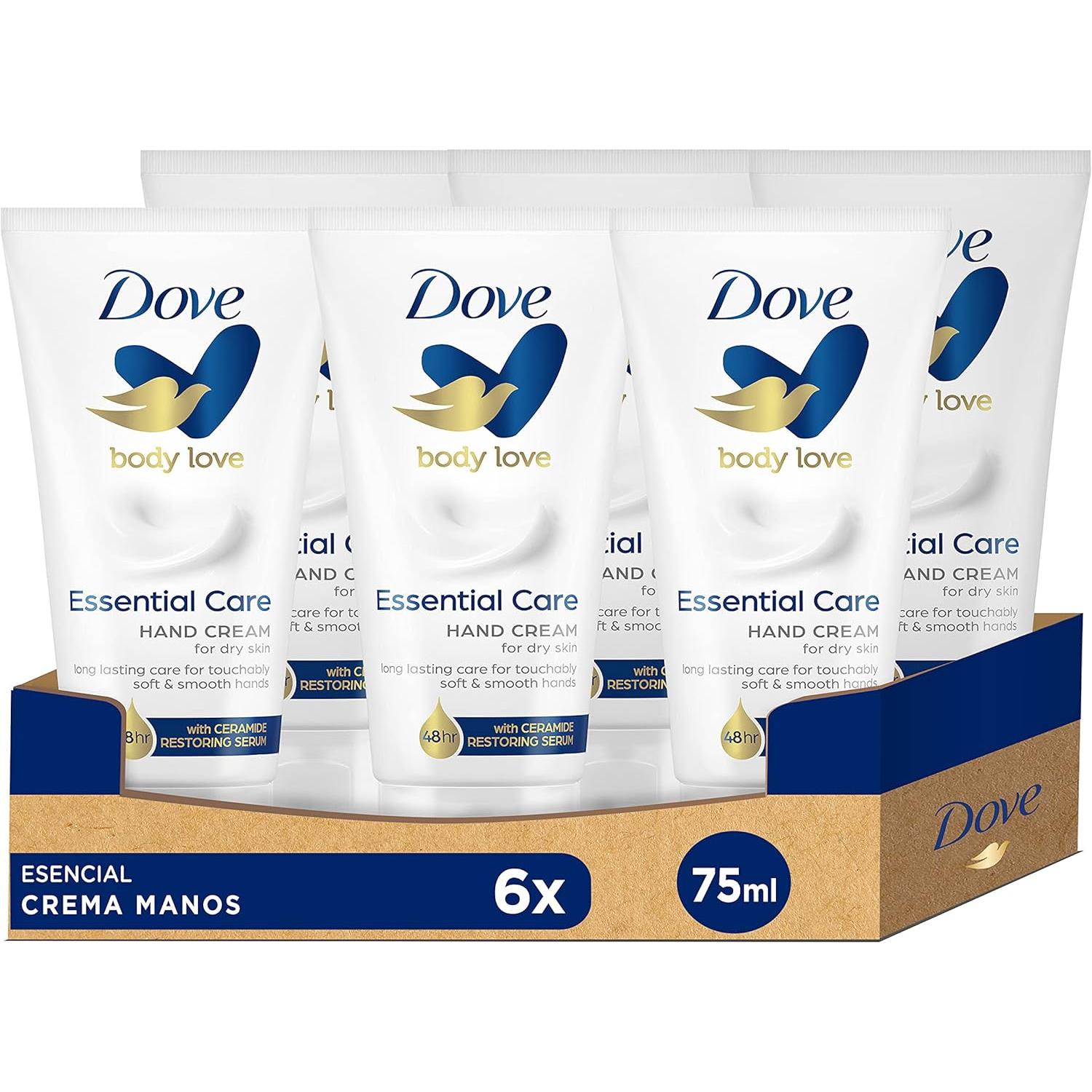 Dove Crema Hidratante de Manos - Pack 6 Unidades x 75 ml - Nutrición Esencial que Hidrata y Cuida la piel