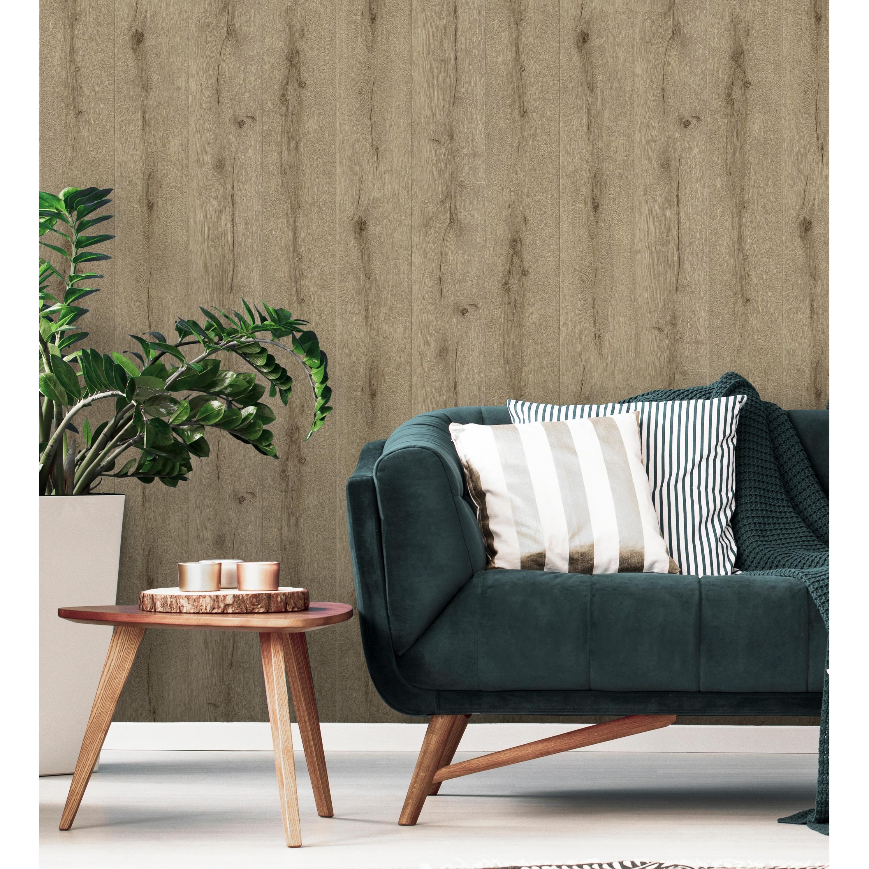 Papel pintado vinílico lavable imitación madera dibujo de listones con relieve - Coimbra 6019 de GAULAN - Rollo de 10 m x 0,53 m