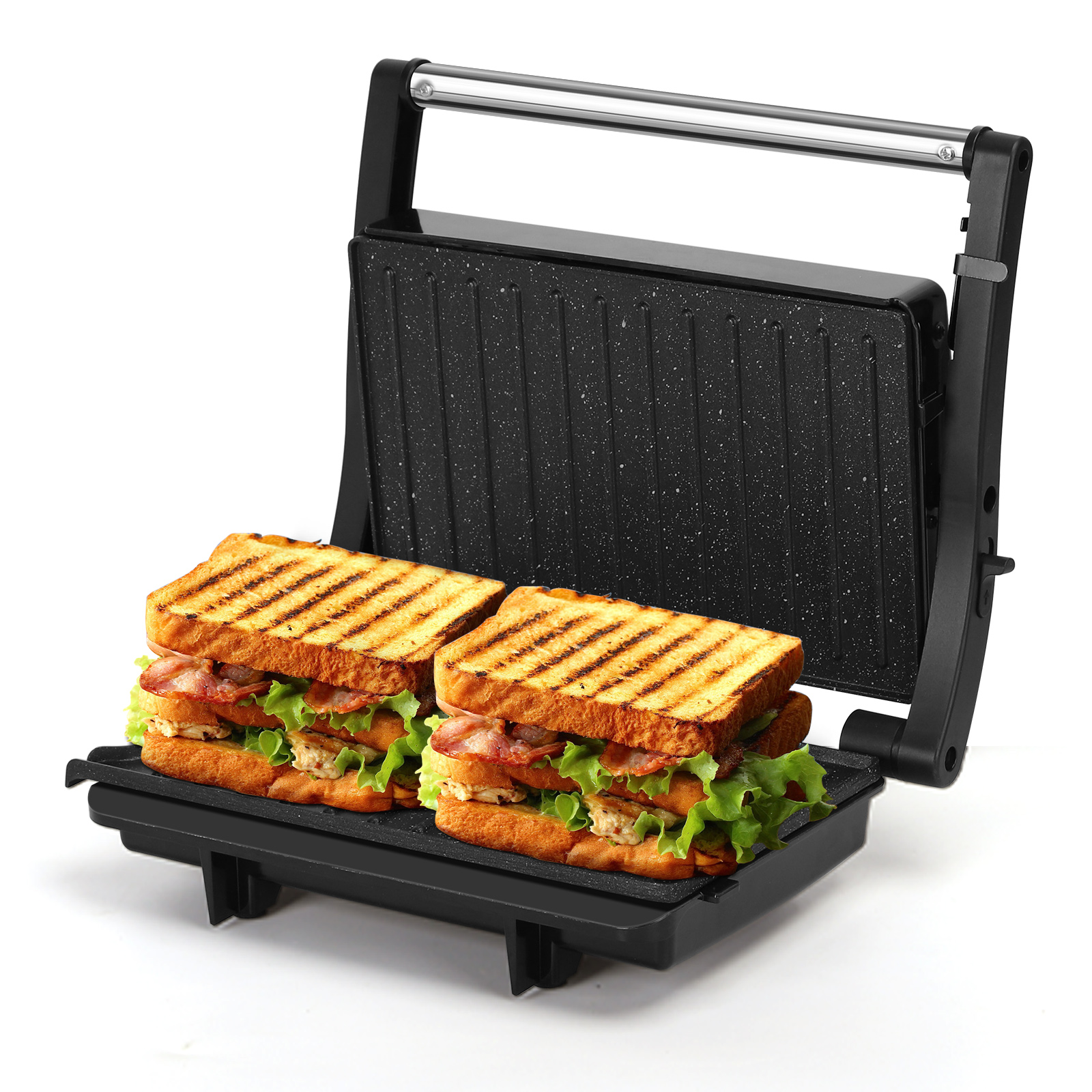 Aigostar Sandwicheras y Panini_ Parrilla Eléctrica_ Grill (Apertura de 180º_ Placas Antiadherentes_ 1000W)