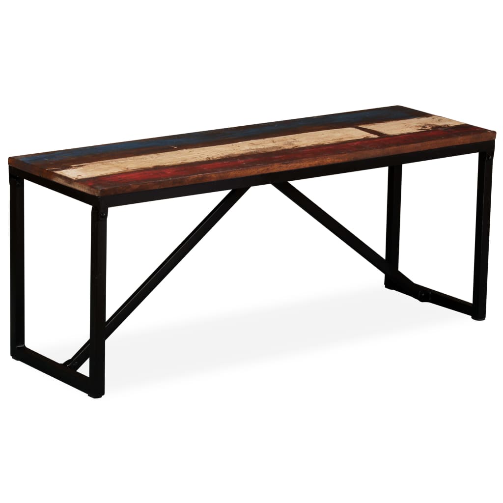 vidaXL Banco de madera maciza de mango 110x35x45 cm en color Marrón/Multicolor
