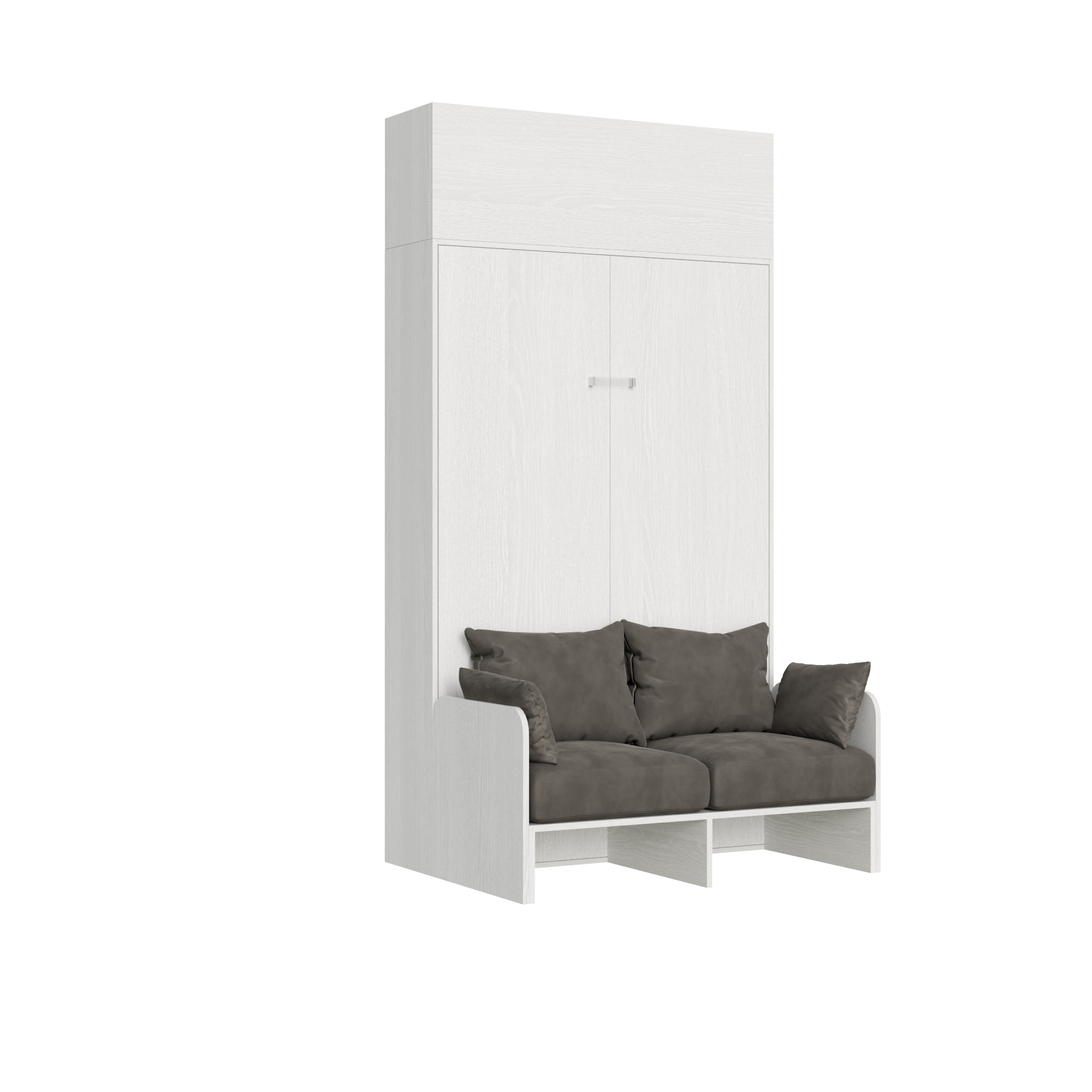 Sofá cama 140 Kentaro blanco ceniza con mueble de pared vasistas - Itamoby