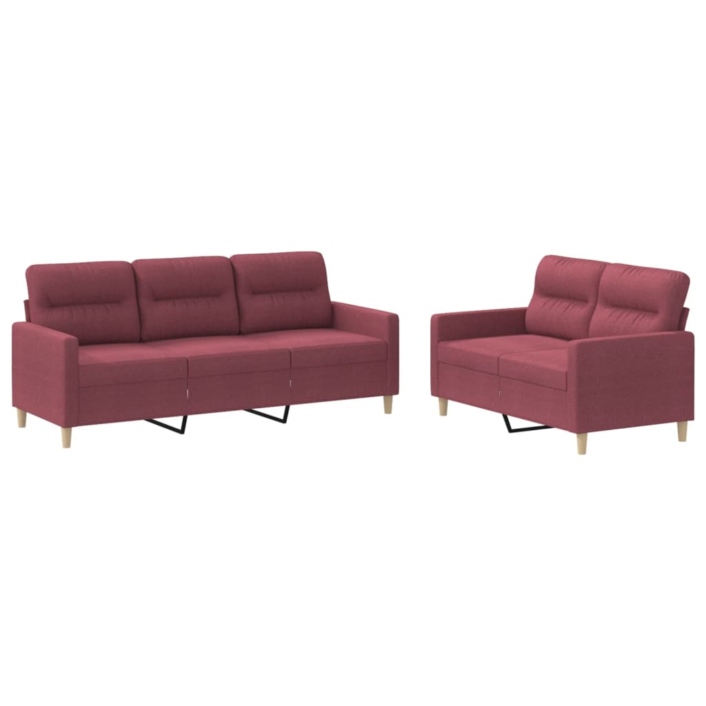 vidaXL Juego de sofás con cojines 2 piezas tela rojo tinto