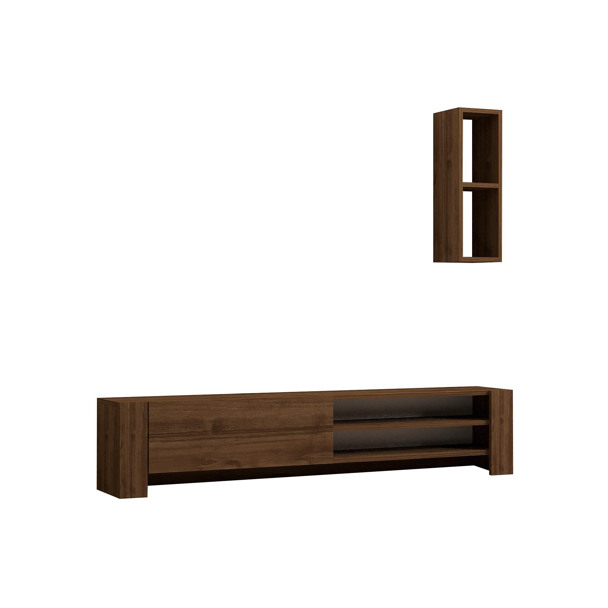 Habitat y Jardin - Soporte de TV de madera "Naz" con estante de pared - 160 x 26 x 33 cm - Marrón