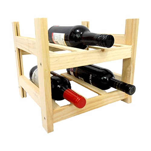 Meyvaser Botellero de Madera Vertical de Pino Apilable en Color Natural para 6 Botellas y con 2 Niveles de Altura.
