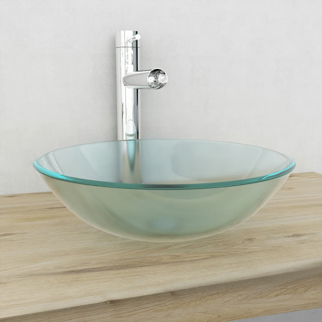 vidaXL Lavabo Vidrio Templado 42 cm Esmerilado Fregadero Fontanería Bricolaje Color del lavabo Esmerilado,  Marrón,  Dorado y mas