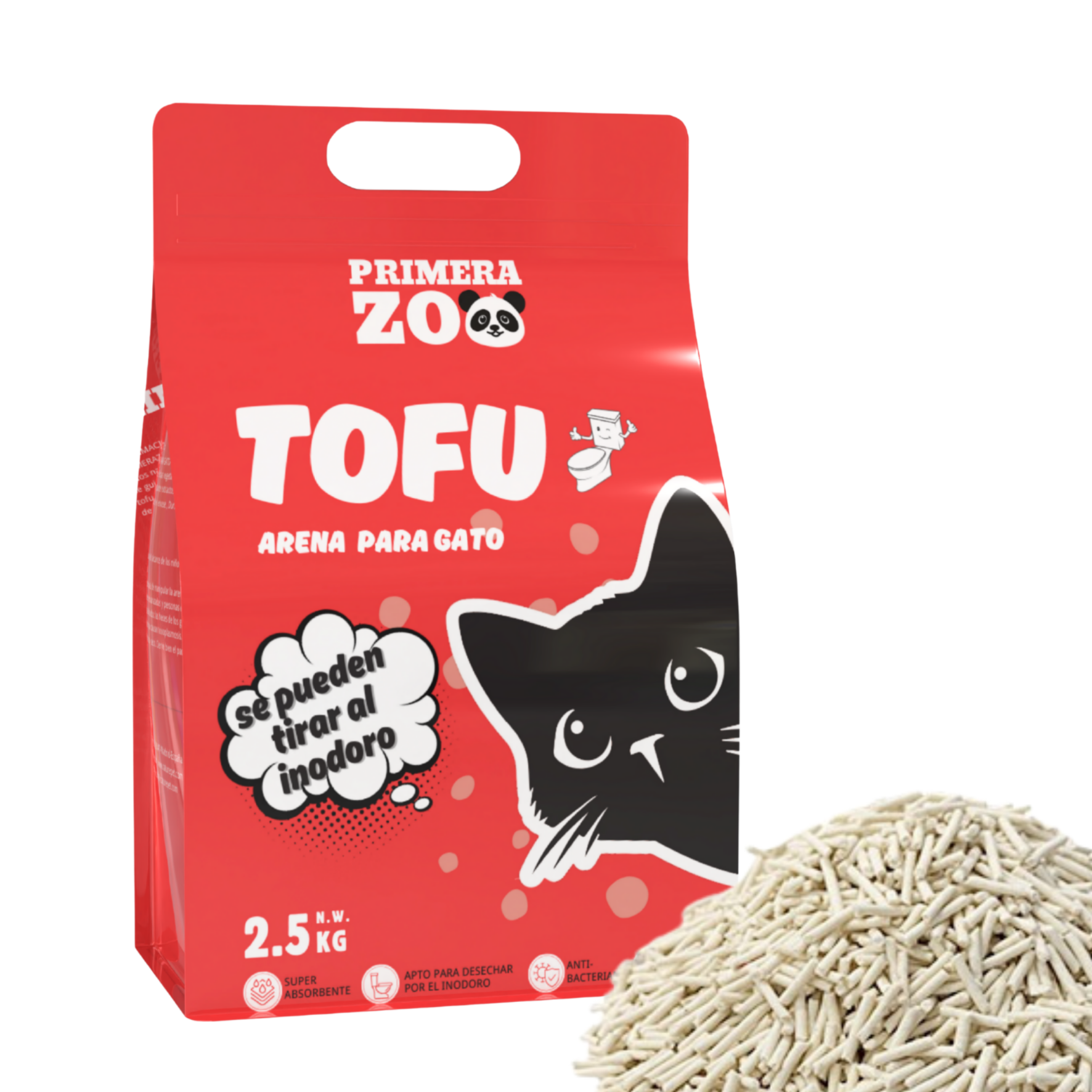 Primerazoo, Arena para Gatos de Tofu Natural, Súper Desodorizante, Baja en Polvo, Aglomerante y Desechable por el Inodoro
