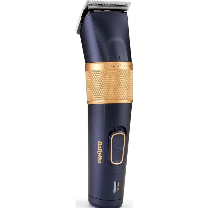 Cortapelos BaByliss inalámbrico profesional E986E, 45 posiciones de longitud (0,6-28 mm), batería de litio, azul oscuro/dorado