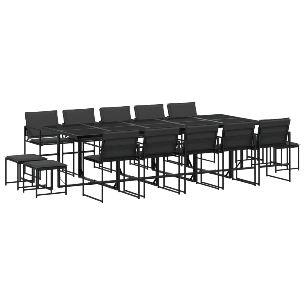 vidaXL Juego de comedor de jardín 15 pzas con cojines textileno negro