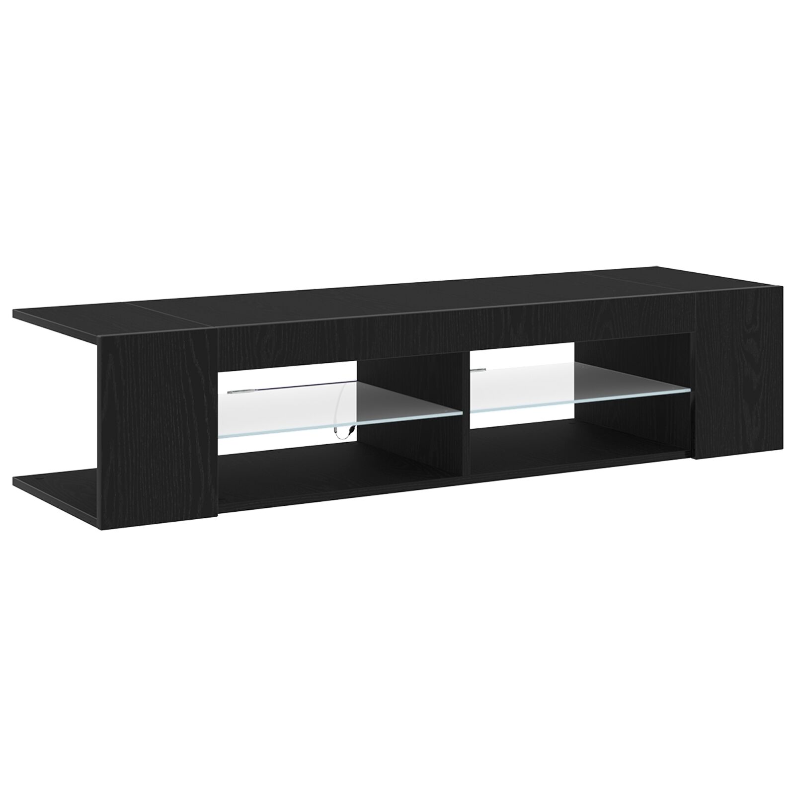 Mueble para TV vidaXL con luces LED en color negro y roble, de 135x39x30 cm, hecho de madera