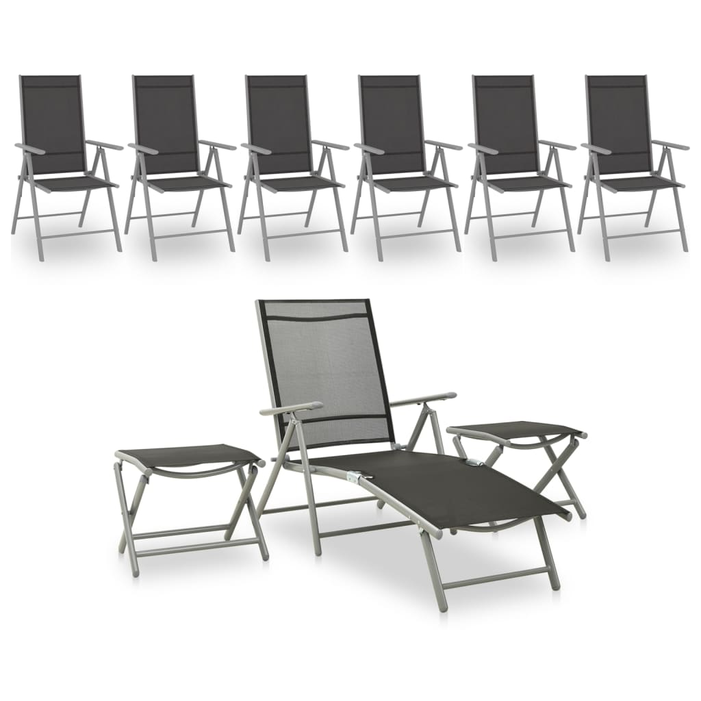 vidaXL Juego de muebles de jardín 9 piezas negro y plateado