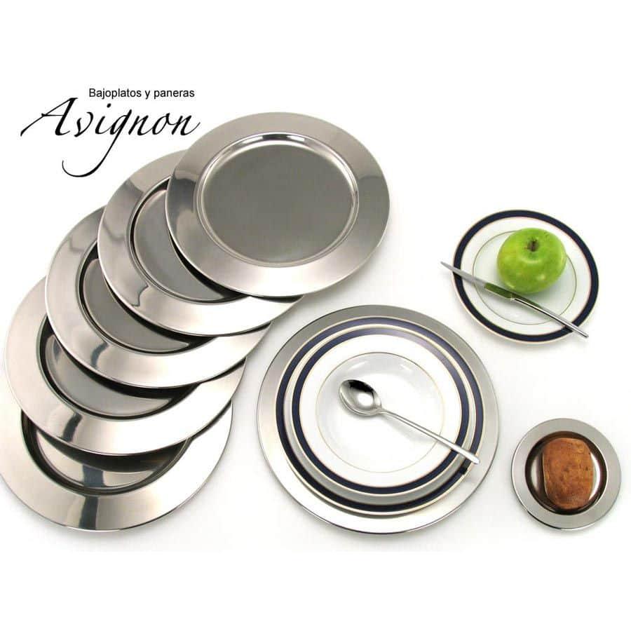 Crc Conjunto de 6 Paneras y 6 Bajoplatos de Acero Inoxidable | Modelo Avignon | Alta Calidad