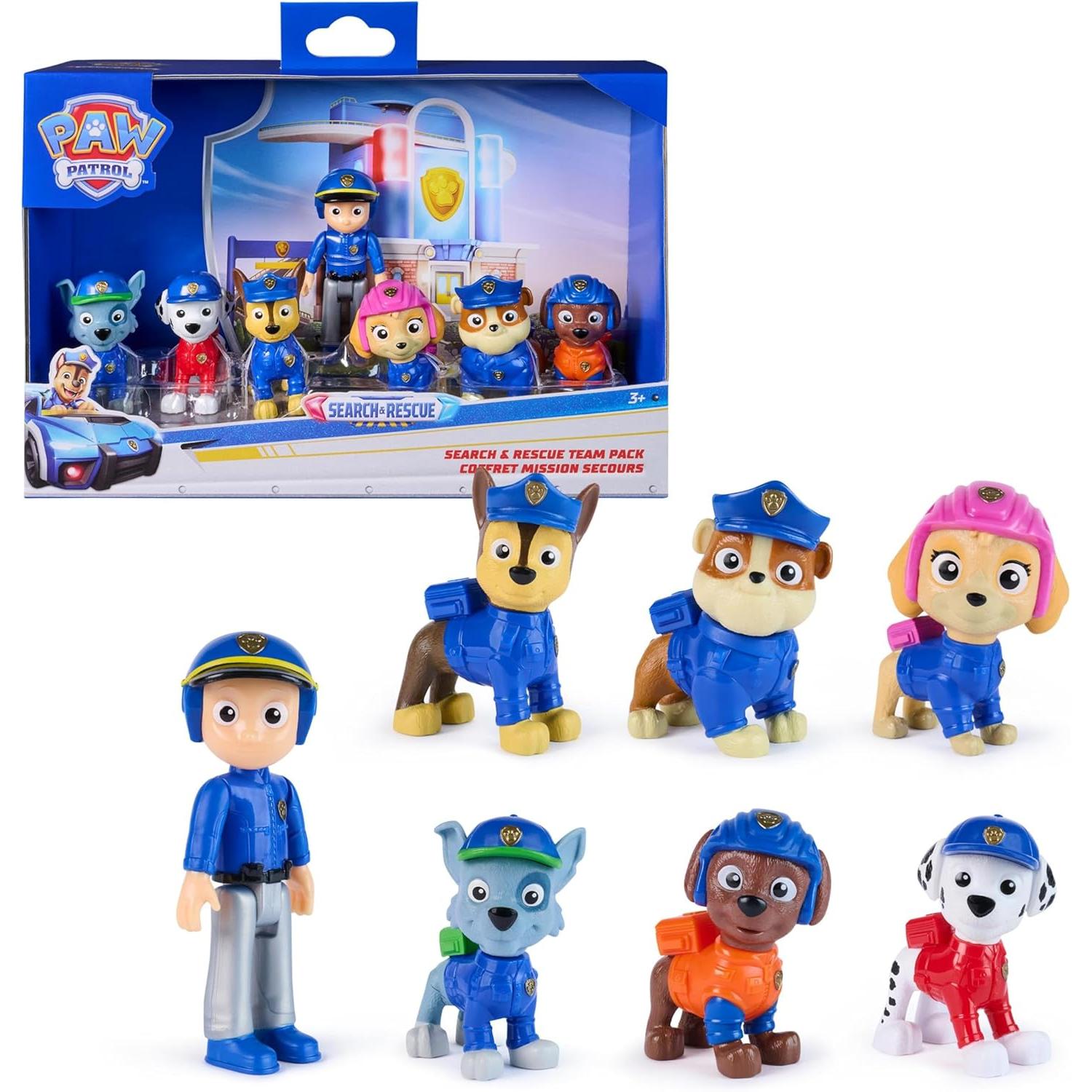 PATRULLA CANINA - Paw Patrol Patrulla Canina - Pack 7 Figuras de Rescate Search & Rescue: Chase, Marshall, Skye, Rubble, Rocky, Zuma y Ryder - Patrulla Canina Juguetes, Regalo Niño 3 años +, Juguetes Niños 3 años