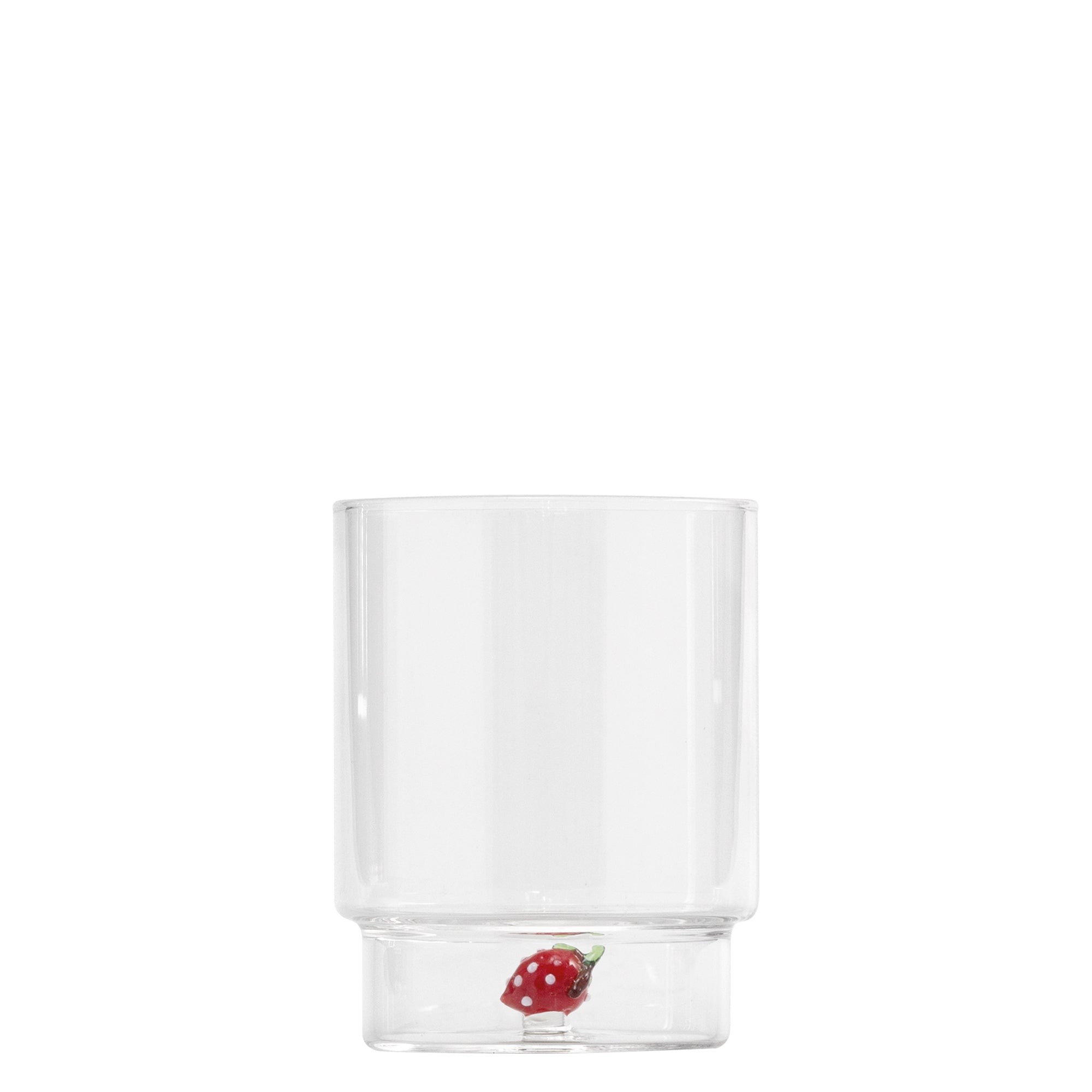 Zafferano Teca Frutta - Juego de 6 Vasos de Vidrio Borosilicato con Fresa - Vaso de 35 cl Doble Fondo Decorado a Mano, Fácilmente Lavable