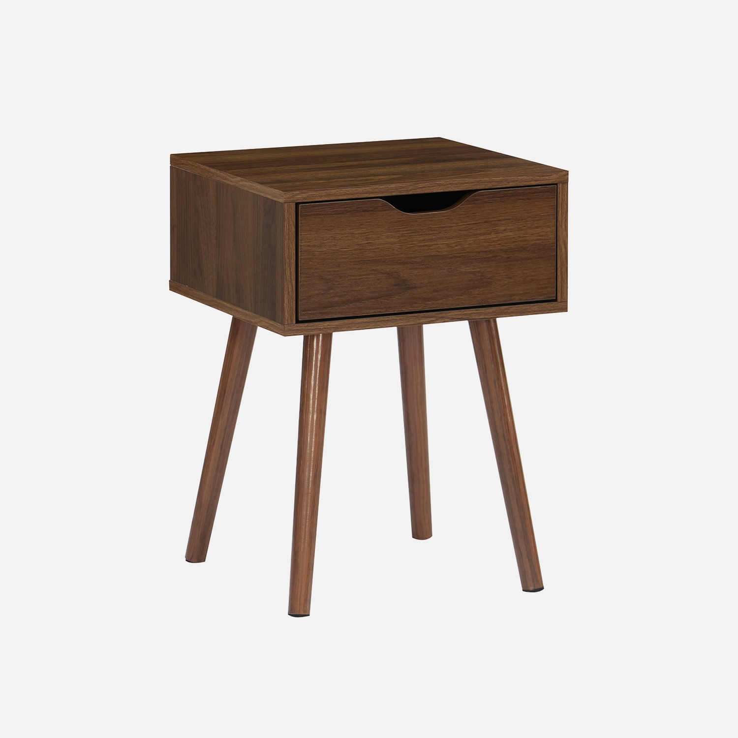 sweeek - Mesita de noche de madera teñida de nogal, 1 cajón , Nepal , 39x39x55