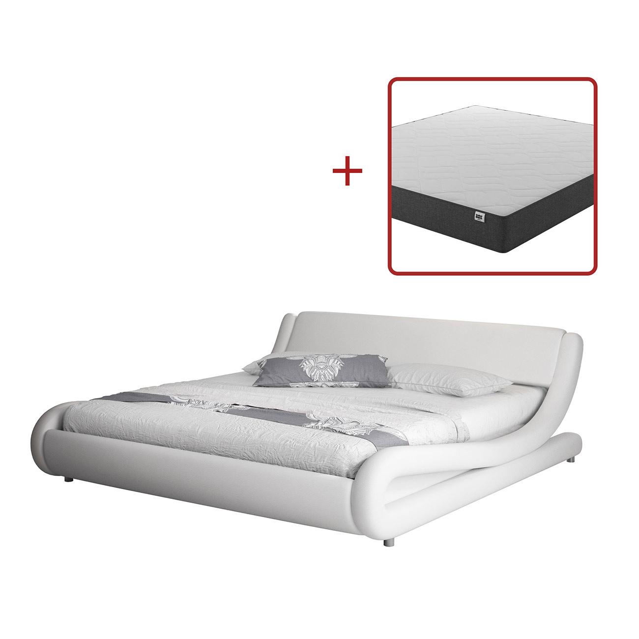 Cama Doble de Diseño Alessia con Estructura en Madera y Polipiel, Colchón Texas y Somier de Láminas - Disponible en Varios Tamaños - Muebles Bonitos
