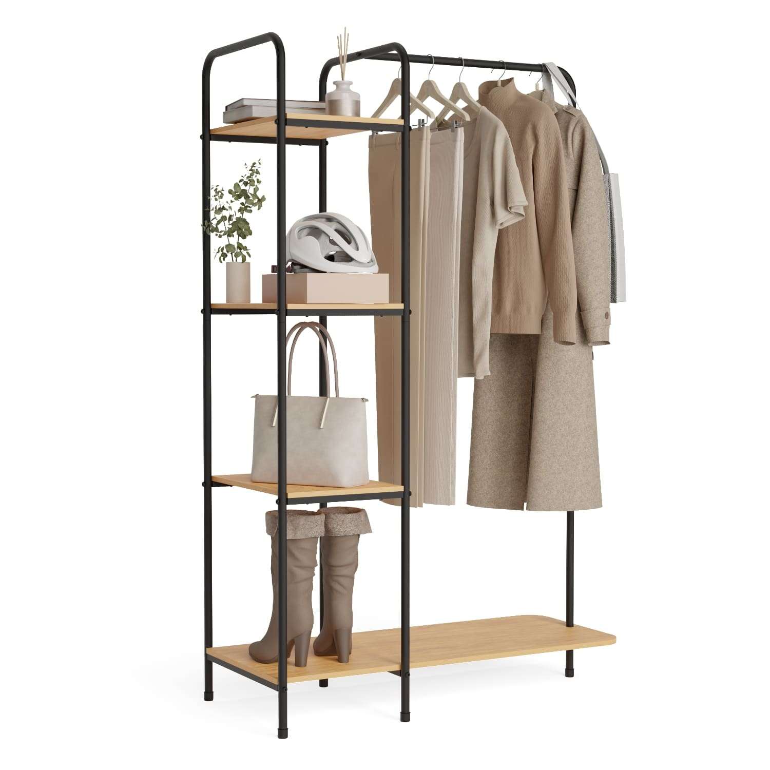 Newlux Perchero Burro Hangy Wood 400  Hasta 35kg con Zapatero, Resistente, 4 Estantes