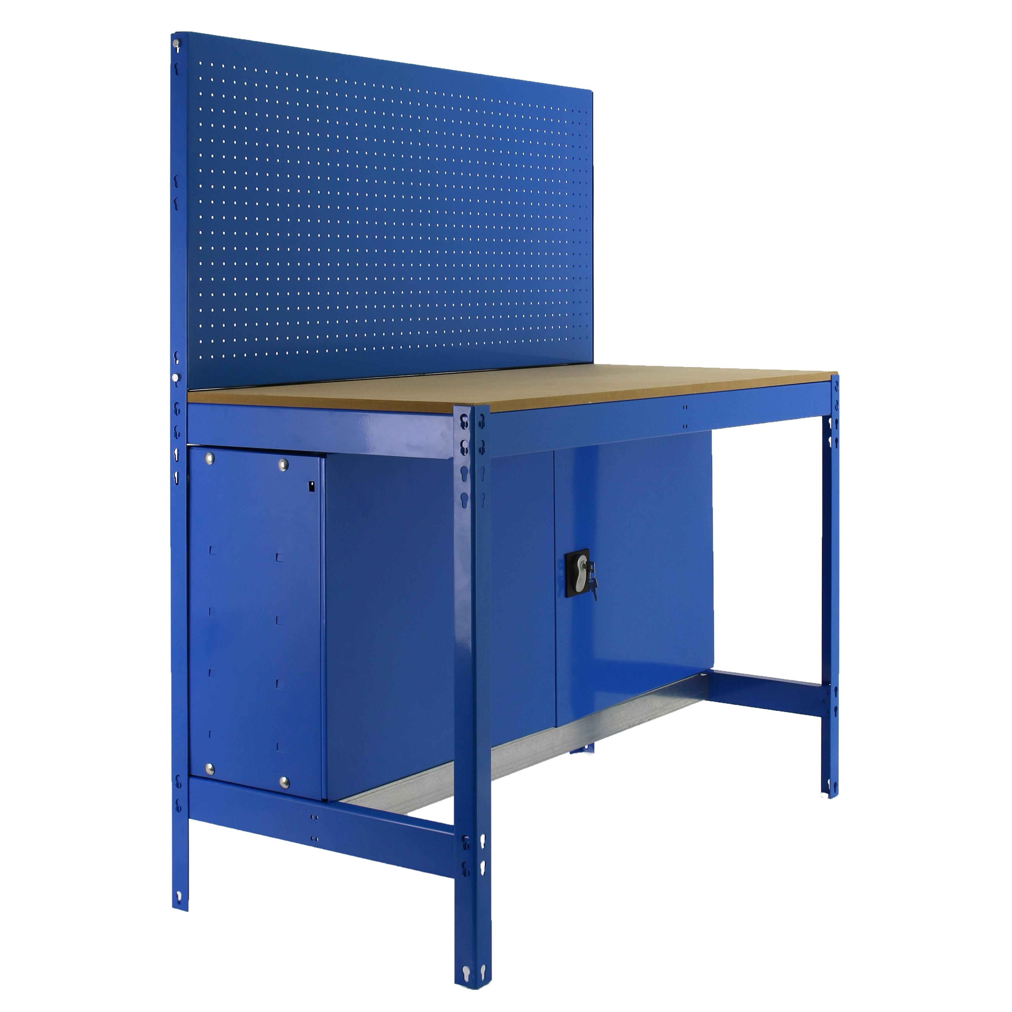 SimonRack Banco de Trabajo Taller, Capacidad Carga 600 kg, 1445x1210x610 mm, Mesa de Trabajo, Guarda Herramientas, Azul/Madera - BT2