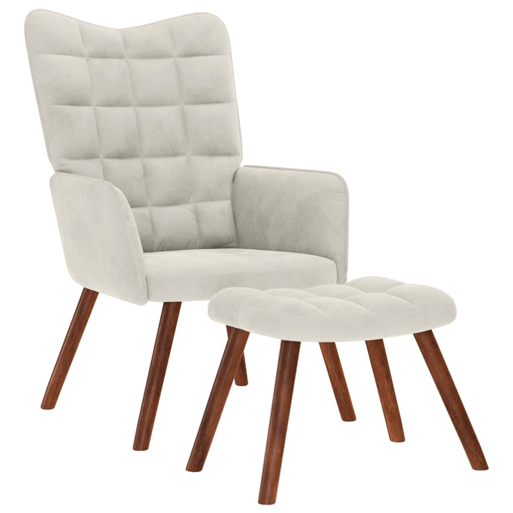 vidaXL Sillón relajante con taburete de terciopelo color crema