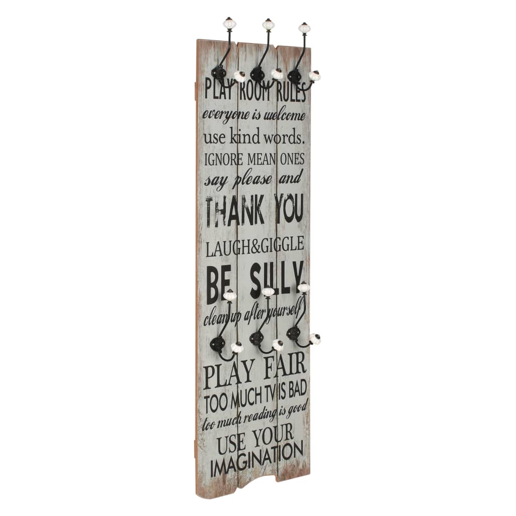 vidaXL Perchero de pared THANK YOU con 6 ganchos 120x40 cm