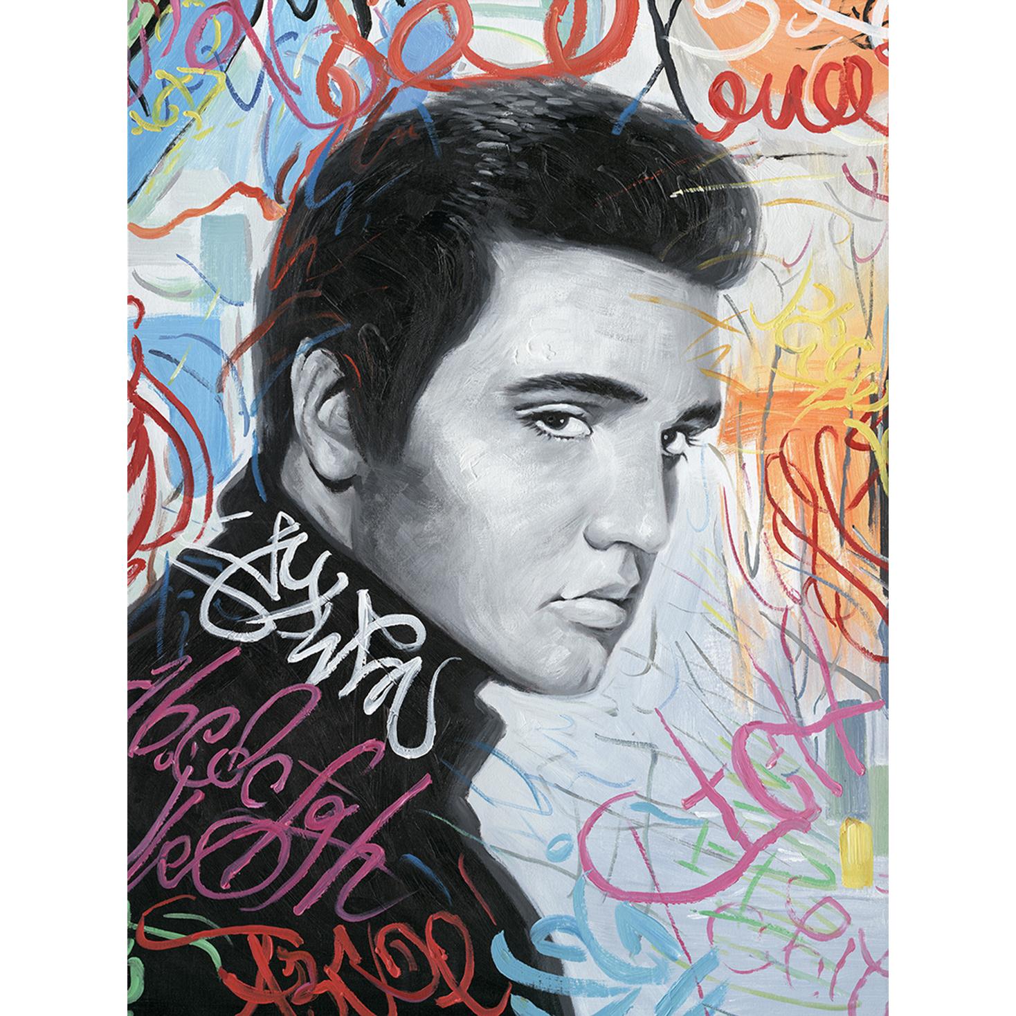 Hispanohogar Cuadro en Lienzo Pintado Al óleo Elvis Graffiti 70x100 Cm