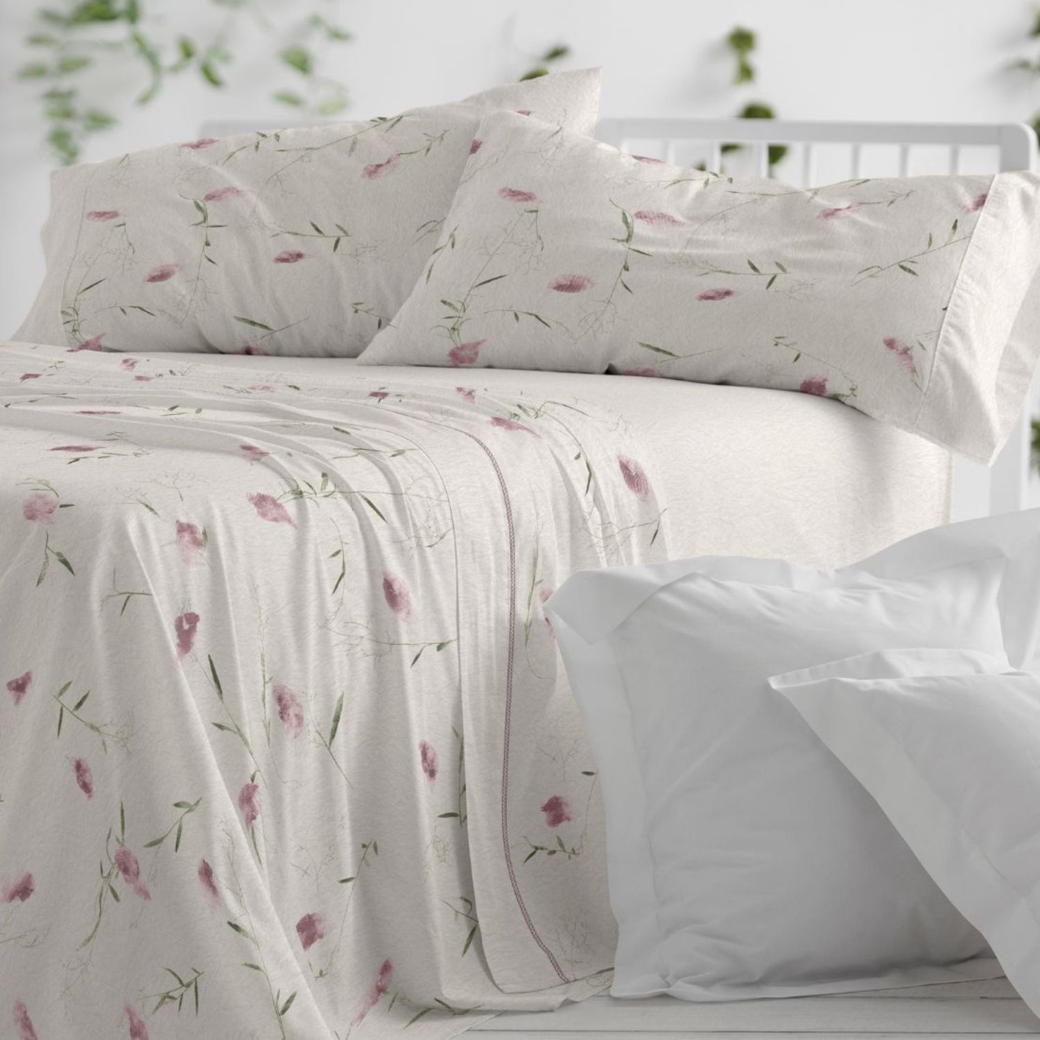 Juego Sábanas BURRITO BLANCO 50% Algodón Diseño Botánico Natural Azul - Tacto Suave, Fácil Planchado, Alta Durabilidad - Cama 90-200cm