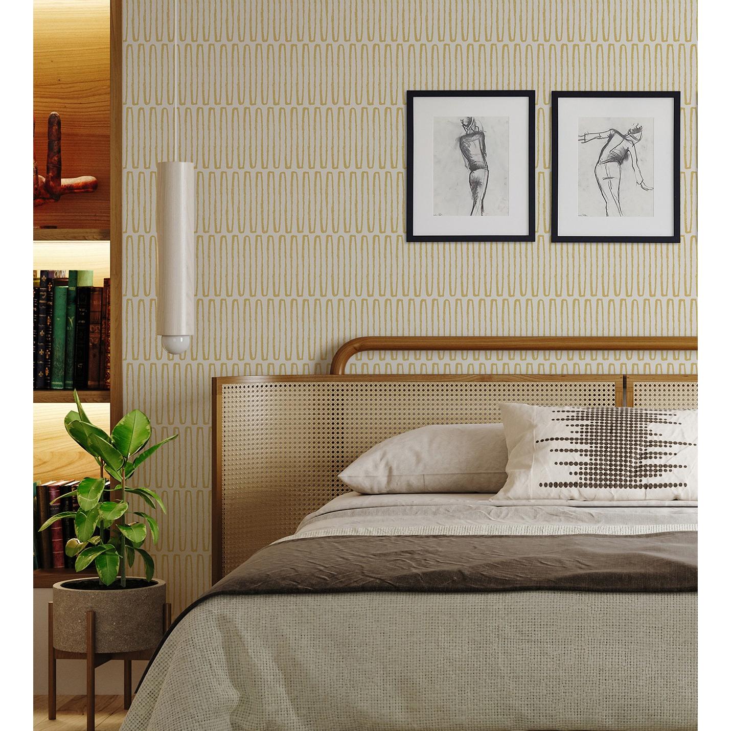 Papel pintado vinílico ecológico étnico diseño geométrico africano amarillo - Barak 682037 de GAULAN - Rollo de 10 m x 0,52 m
