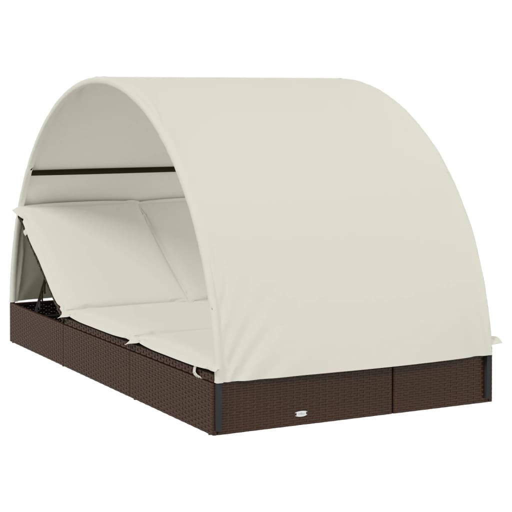 vidaXL Tumbona 2 personas toldo redondo ratán PE marrón 211x112x140 cm
