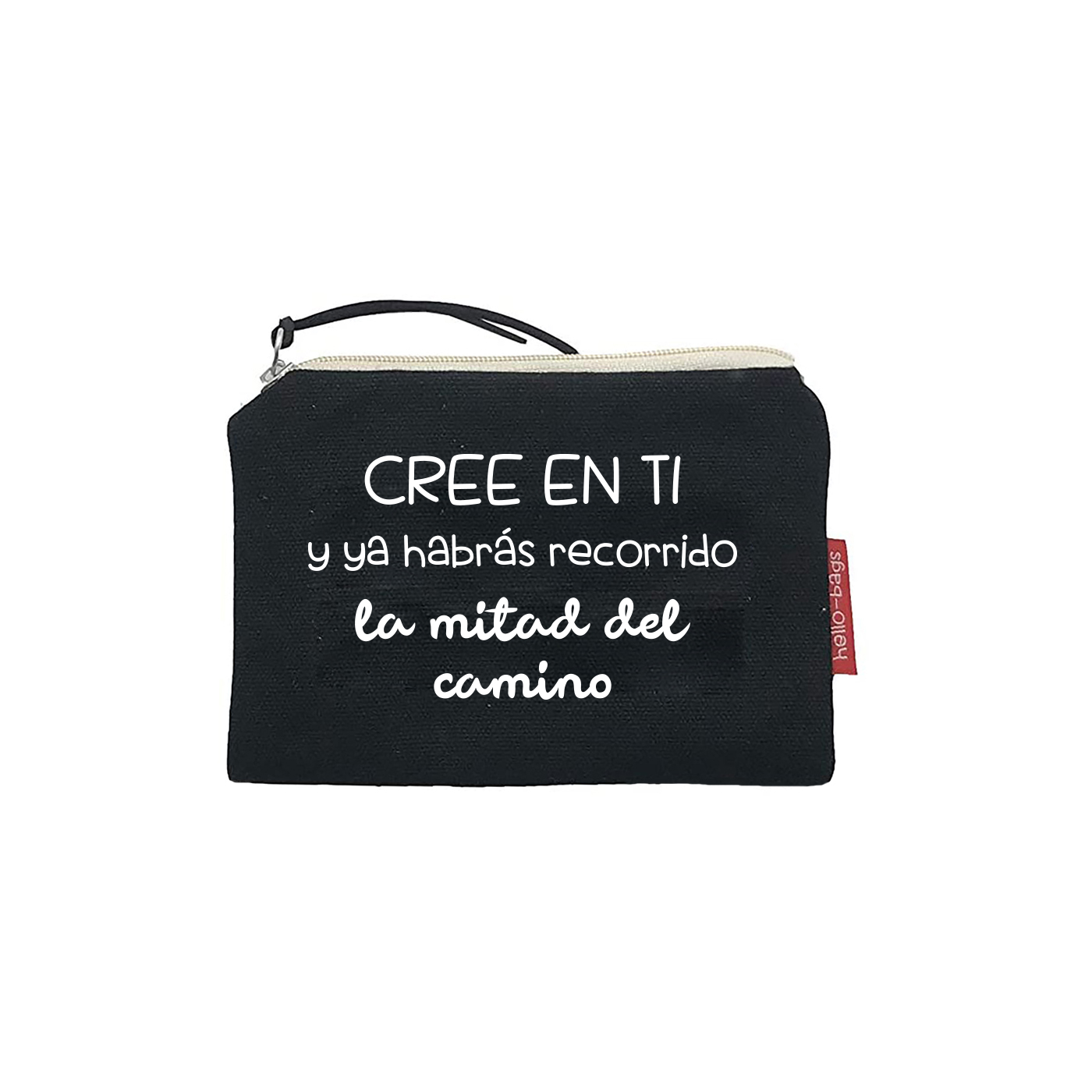 Hello-Bags. Bolso Monedero / Billetero / Tarjetero con cremallera y forro interior. Exterior: Algodón 100%. Incluye sobre kraft de regalo. Modelo: "CREEENTI". Crudo / Negro. 14x10 cm.