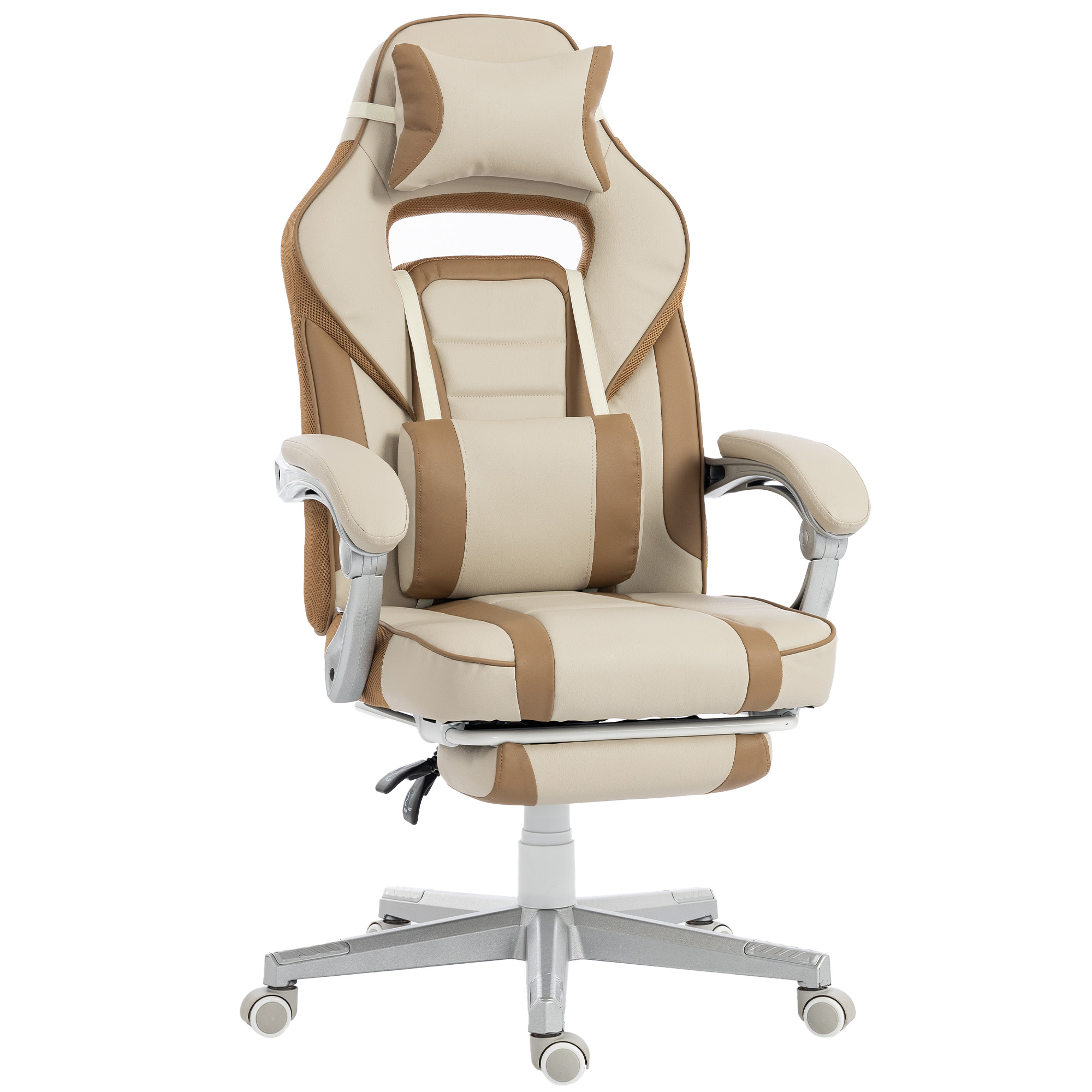 HOMCOM Silla Gaming, Silla Gamer Reclinable, con Altura Ajustable, Reposapiés Retráctil, Soporte Lumbar y Reposacabezas Desmontable, para Oficina, Estudio