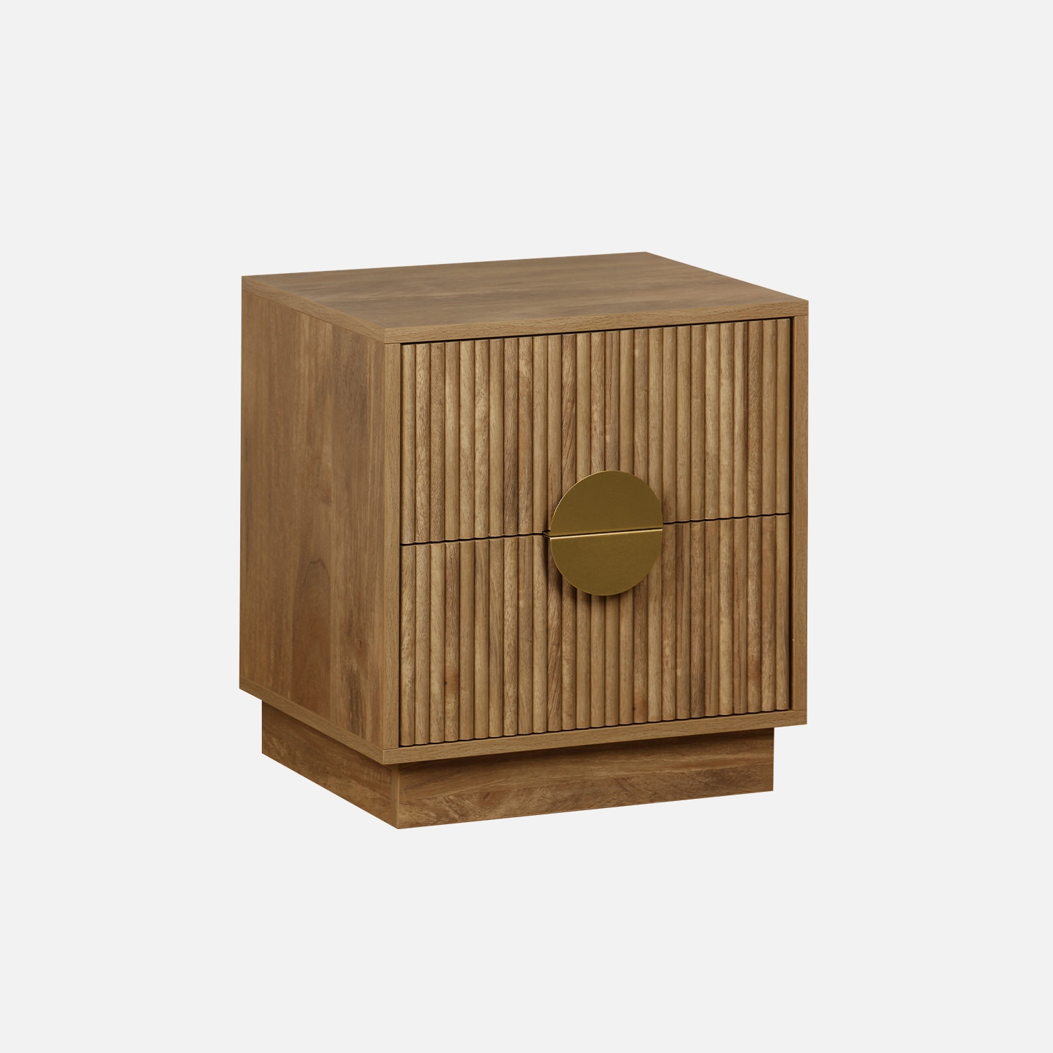 sweeek - Mesita de noche de 2 cajones efecto madera de mango estriada , Celian , 42x38x50