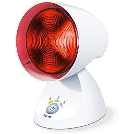Beurer IL 35 Infrared Lamp for muscle relaxation and tension relief, features soothing infrared light with a 3-stage timer and 5 adjustable angles, CE certified for safe use.