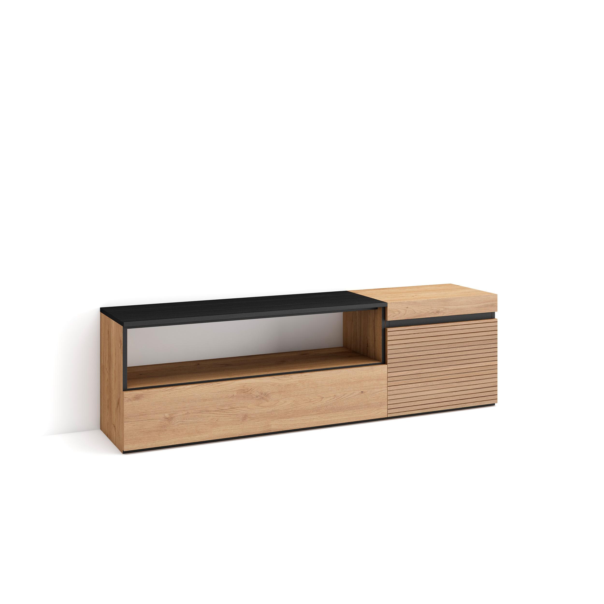Skraut Home, Mueble TV, Televisión, Muebles de Salón con dos puertas para almacenaje, 150x45x35cm, Con Almacenamiento, Estilo Moderno, color Roble