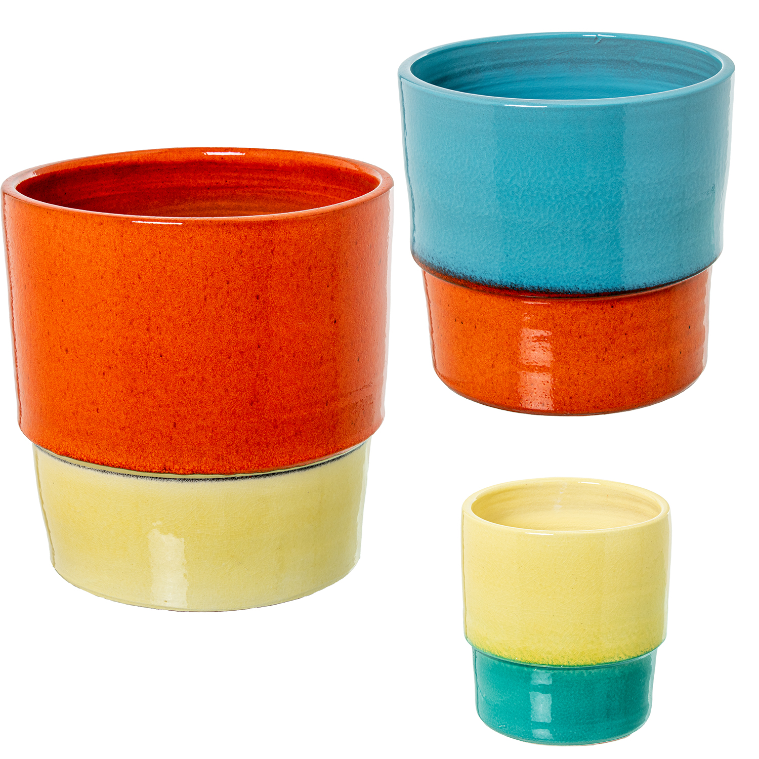 Set 3 maceteros ceramica bicolor surtidos 15x16 y 24x23 y 29x27cm