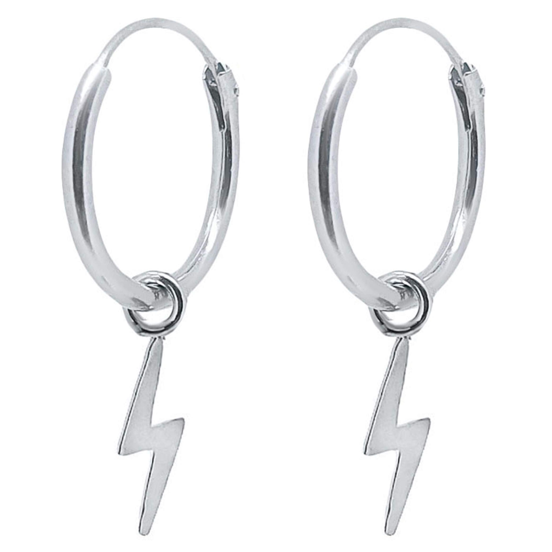 ENTREPLATA Pendientes Rayo Plata de Ley 925. Aros con Colgante. Originales para Mujer Hombre Niño